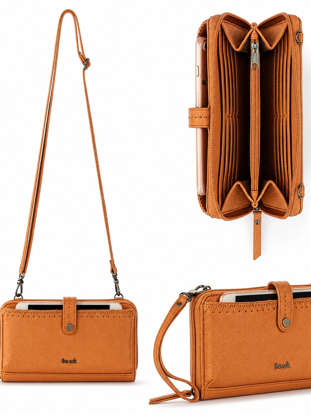 The Sak IRIS Convertible Leather Crossbody Bag Purse - Peach